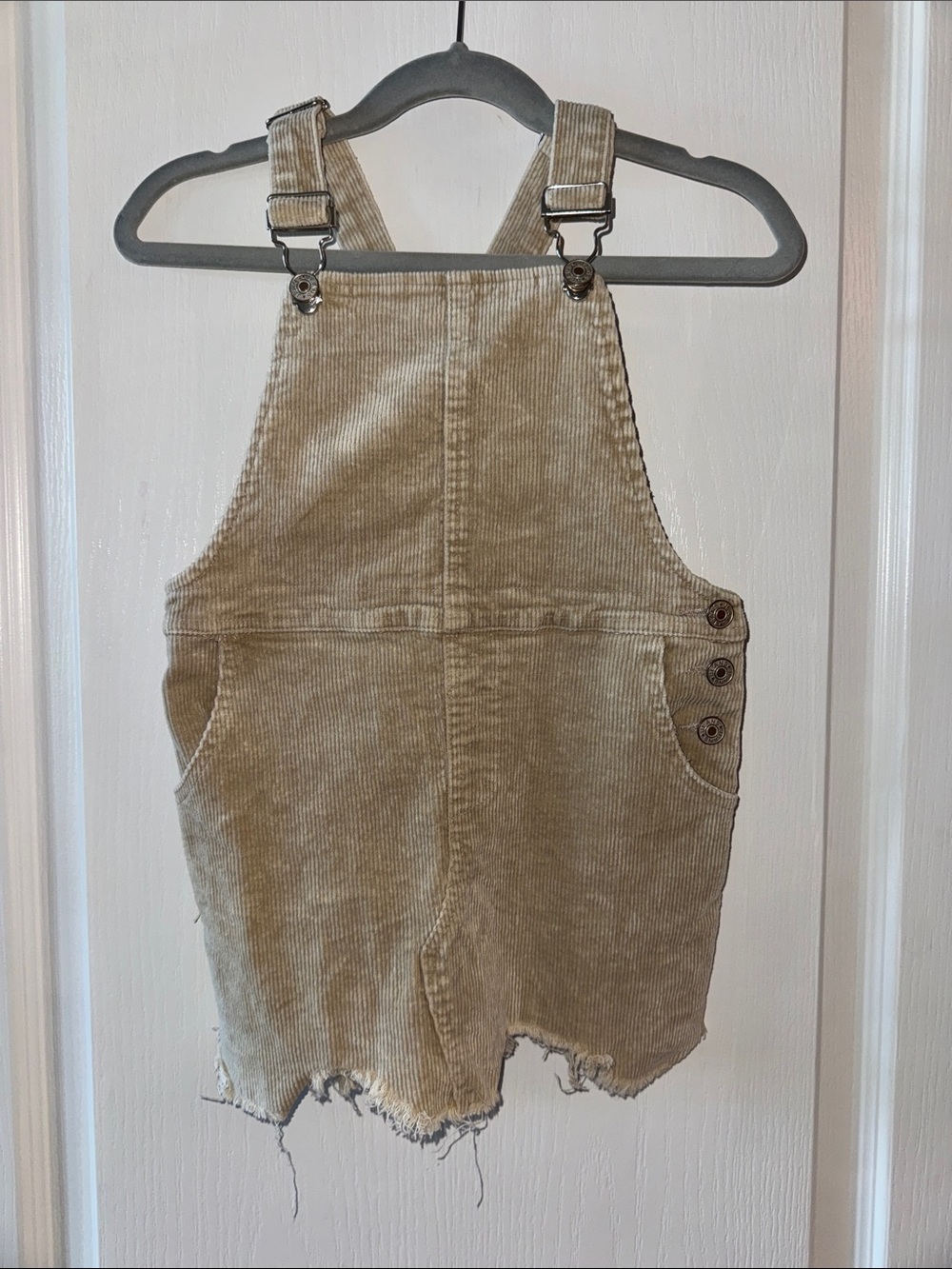 ODDY Tan Corduroy Kids Overall Shorts with Distressed Hem